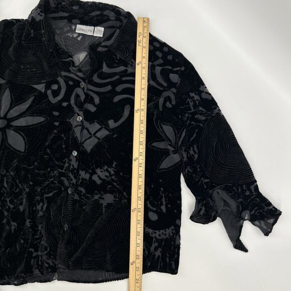 Chico’s Burnout Silk Velvet Blouse Womens 3 Black Fairy Grunge Whimsigoth Floral - Picture 9 of 10